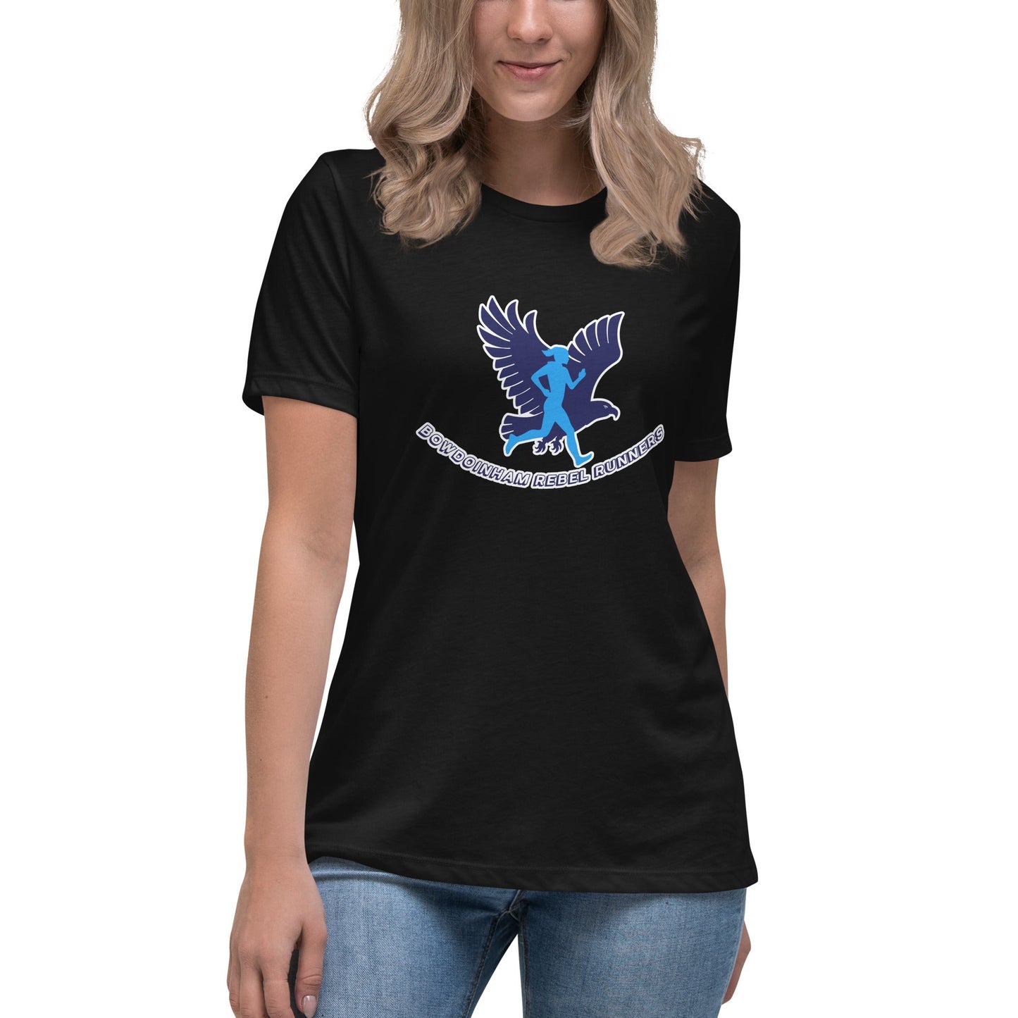 Performance | Women's Relaxed T Shirt | Bowdoinham Rebel Runners | Emblem Logo