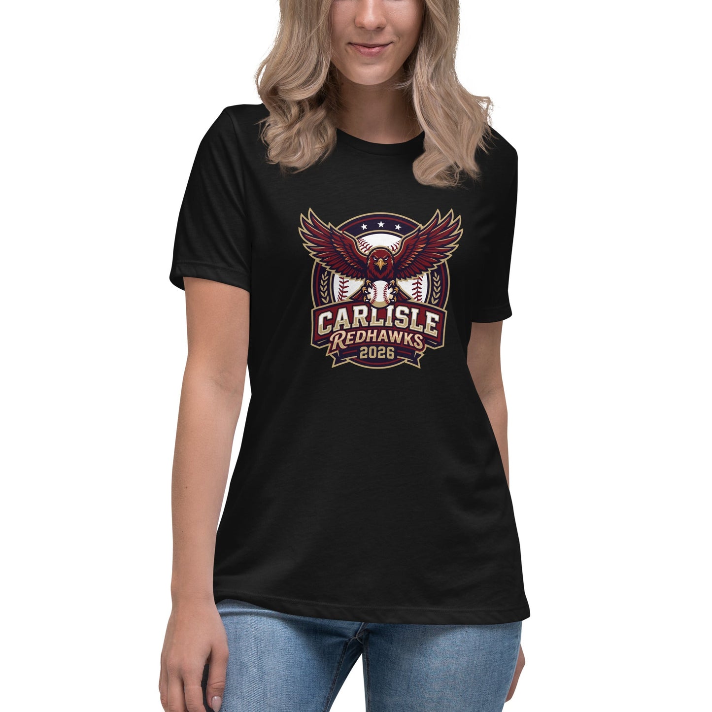 Performance | Women's Relaxed T Shirt | Carlisle Redhawks | Emblem Logo