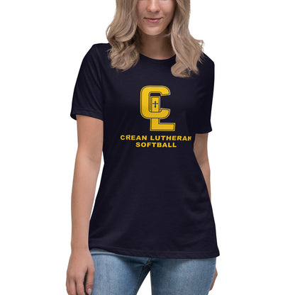 Performance | Women's Relaxed T Shirt | Crean Lutheran Softball | Gold CL Softball Logo