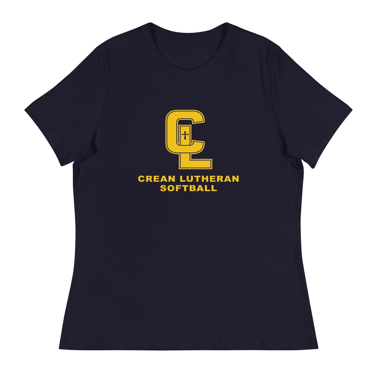 Performance | Women's Relaxed T Shirt | Crean Lutheran Softball | Gold CL Softball Logo