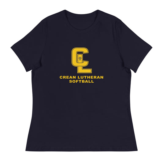 Performance | Women's Relaxed T Shirt | Crean Lutheran Softball | Gold CL Softball Logo