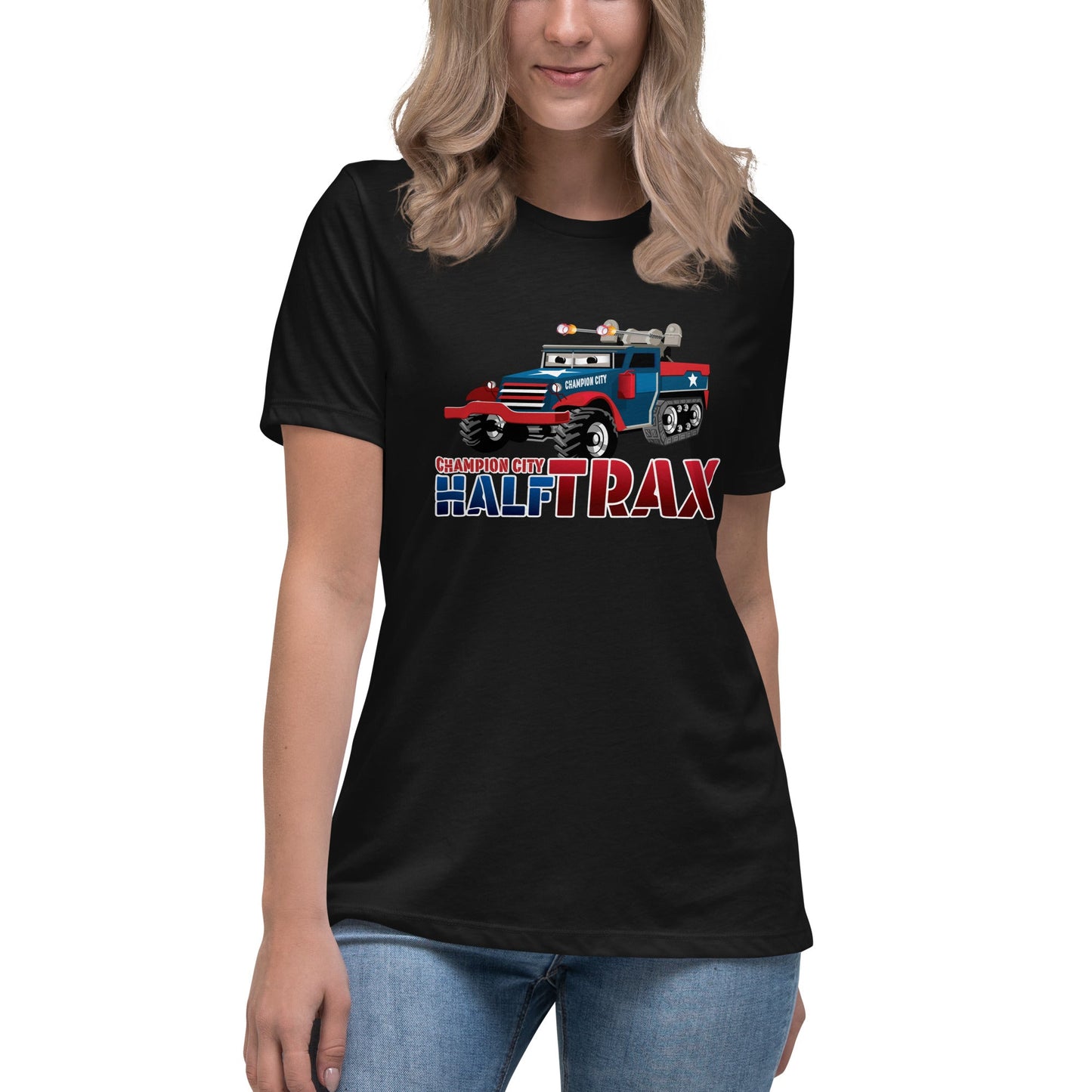 Performance | Women's Relaxed T Shirt | Half Trax Baseball | Mascot Logo