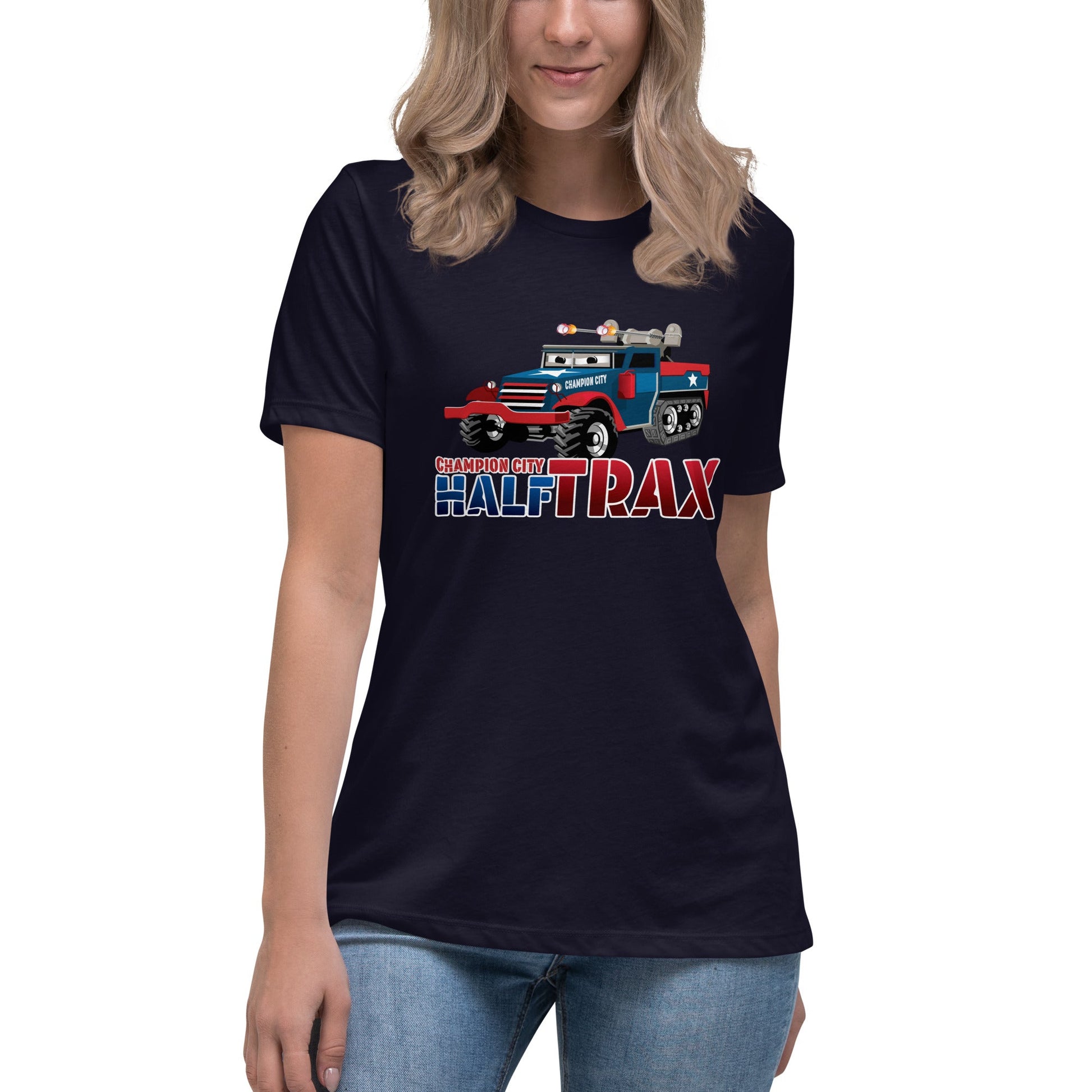 Performance | Women's Relaxed T Shirt | Half Trax Baseball | Mascot Logo