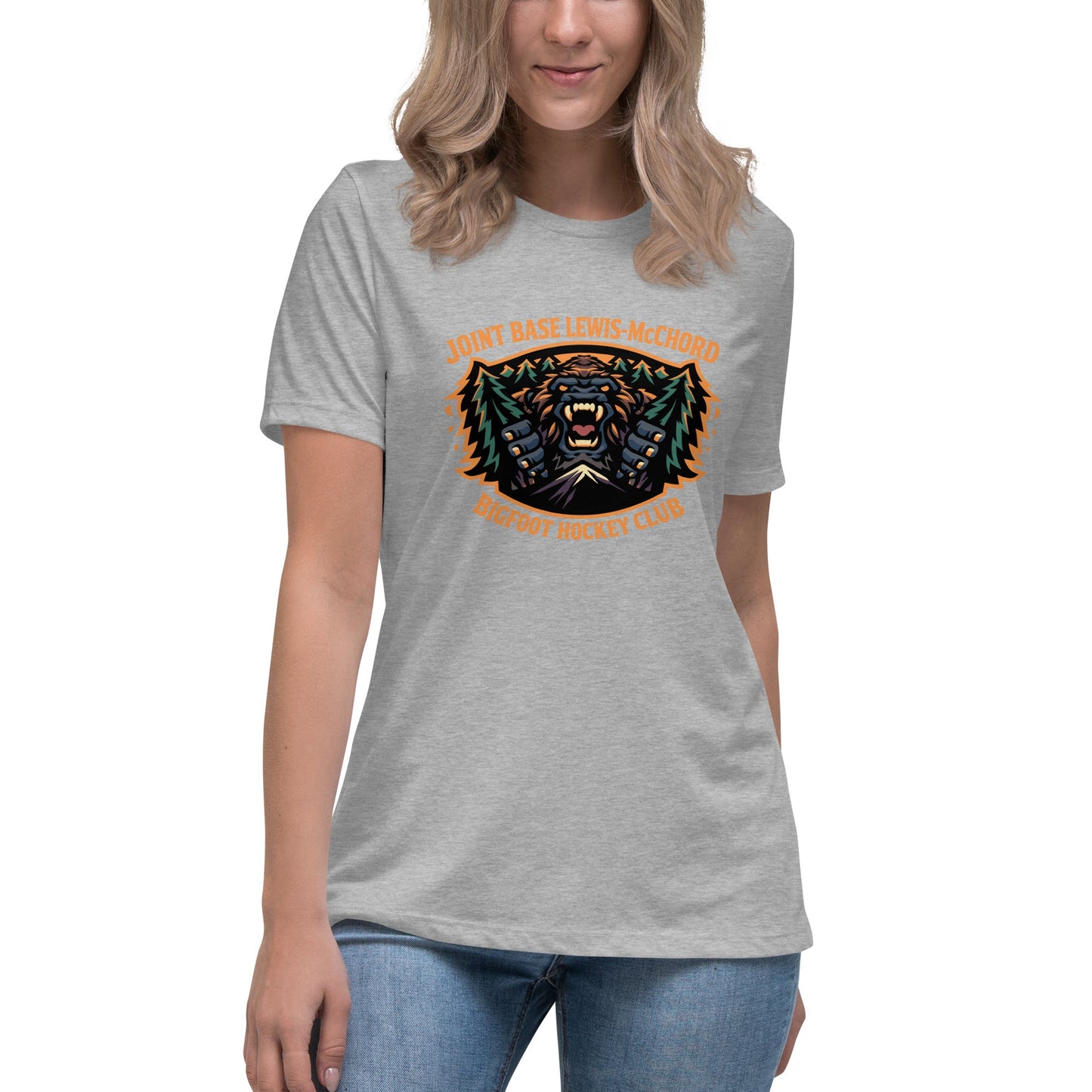 Performance | Women's Relaxed T Shirt | JBLM Bigfoot Hockey Team | Mascot Logo