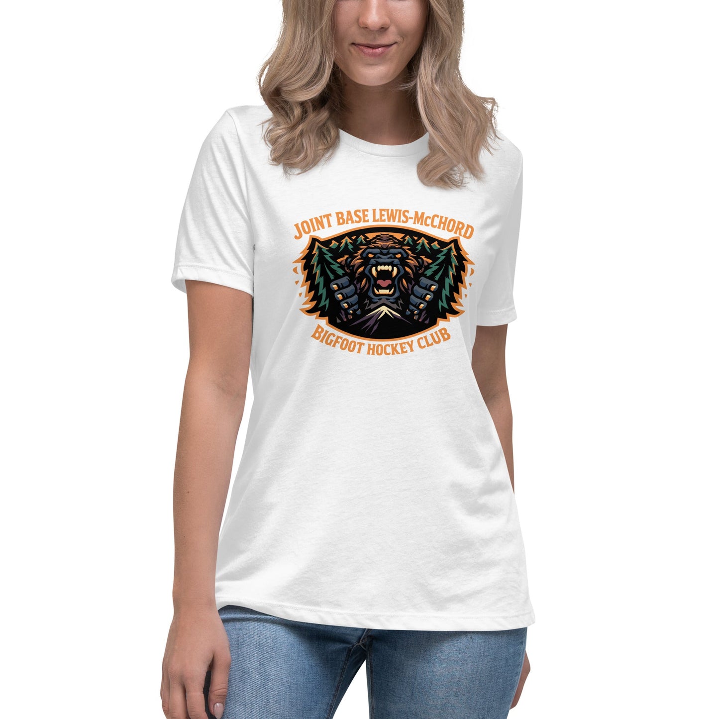 Performance | Women's Relaxed T Shirt | JBLM Bigfoot Hockey Team | Mascot Logo