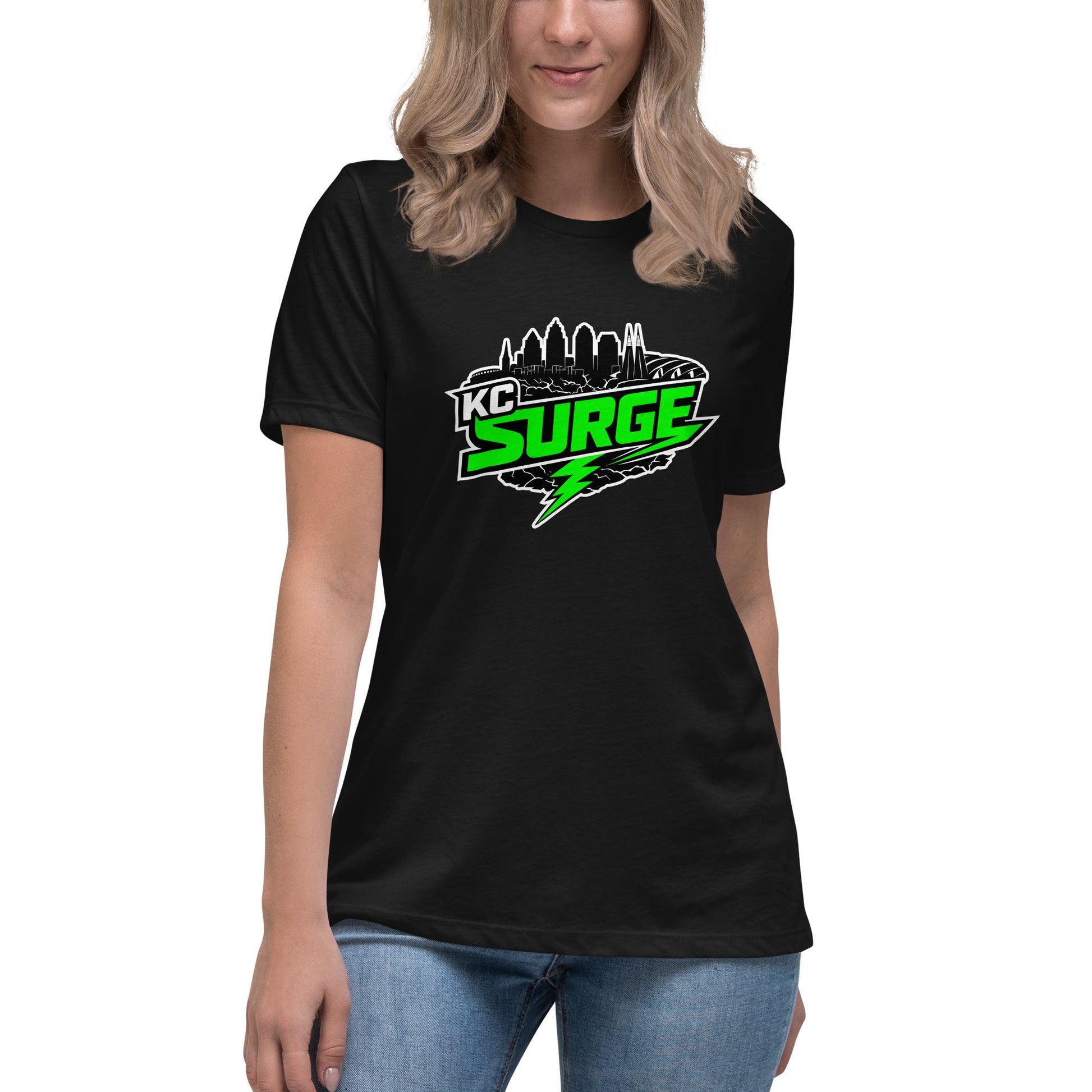 Performance | Women's Relaxed T Shirt | Kansas City Surge | Neon Skyline Logo