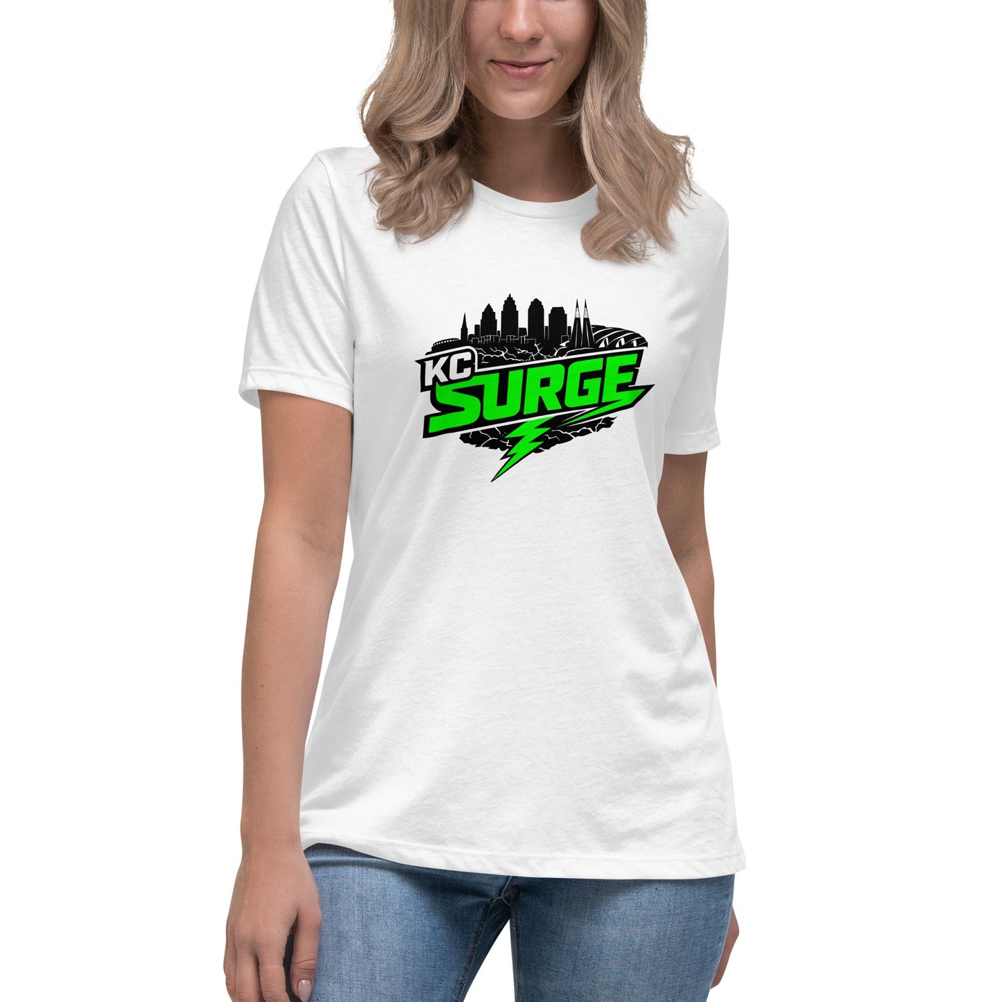 Performance | Women's Relaxed T Shirt | Kansas City Surge | Neon Skyline Logo