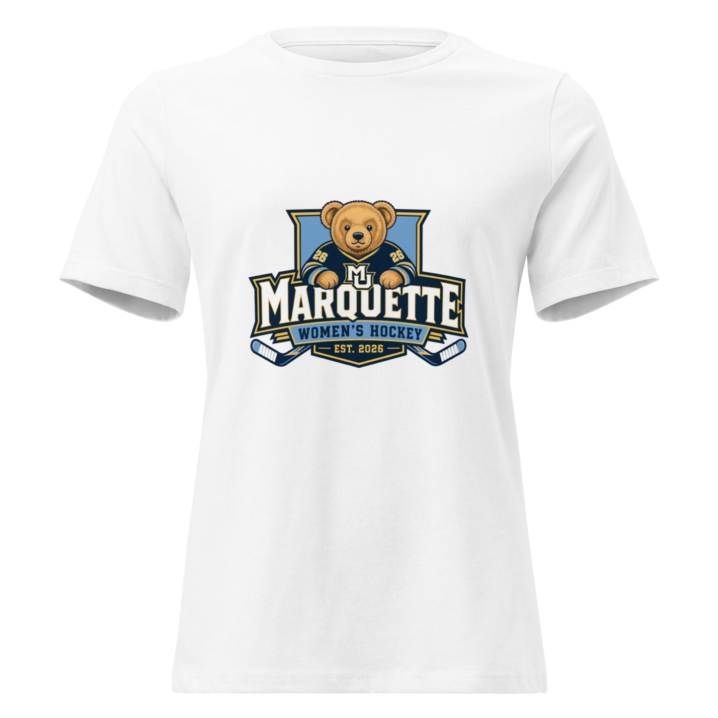 Performance | Women's Relaxed T Shirt | Marquette University Women's Hockey | Bear Athletics Logo