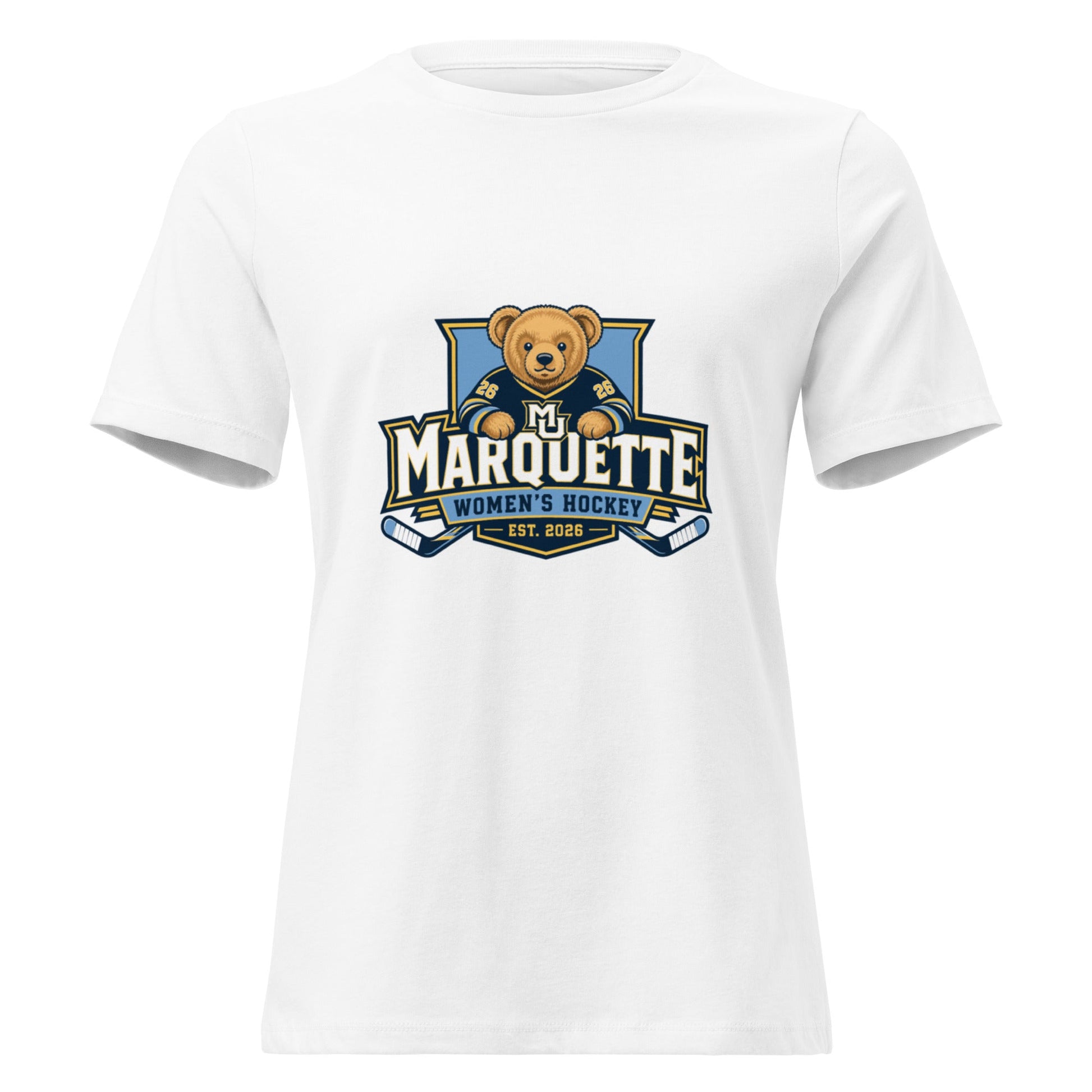 Performance | Women's Relaxed T Shirt | Marquette University Women's Hockey | Bear Athletics Logo