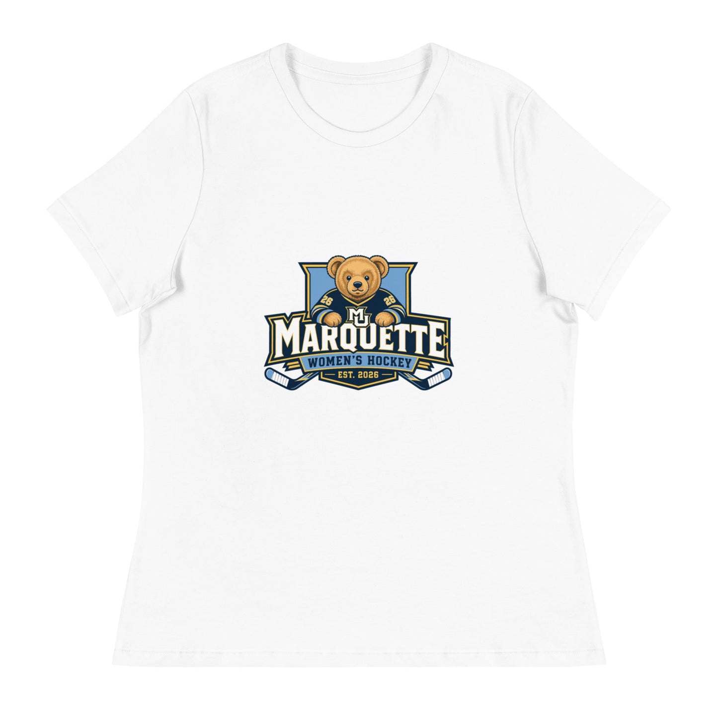 Performance | Women's Relaxed T Shirt | Marquette University Women's Hockey | Bear Athletics Logo