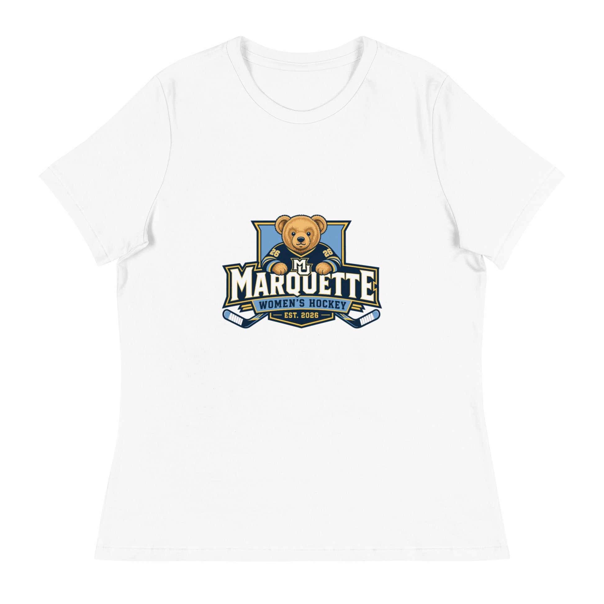 Performance | Women's Relaxed T Shirt | Marquette University Women's Hockey | Bear Athletics Logo
