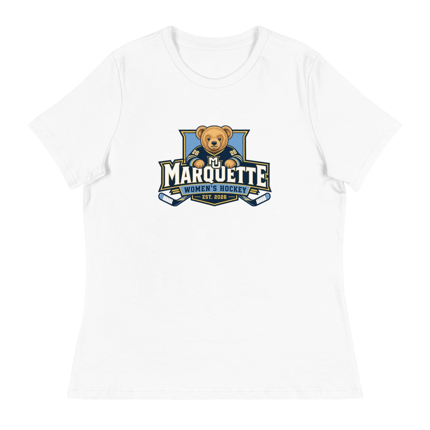 Performance | Women's Relaxed T Shirt | Marquette University Women's Hockey | Bear Athletics Logo