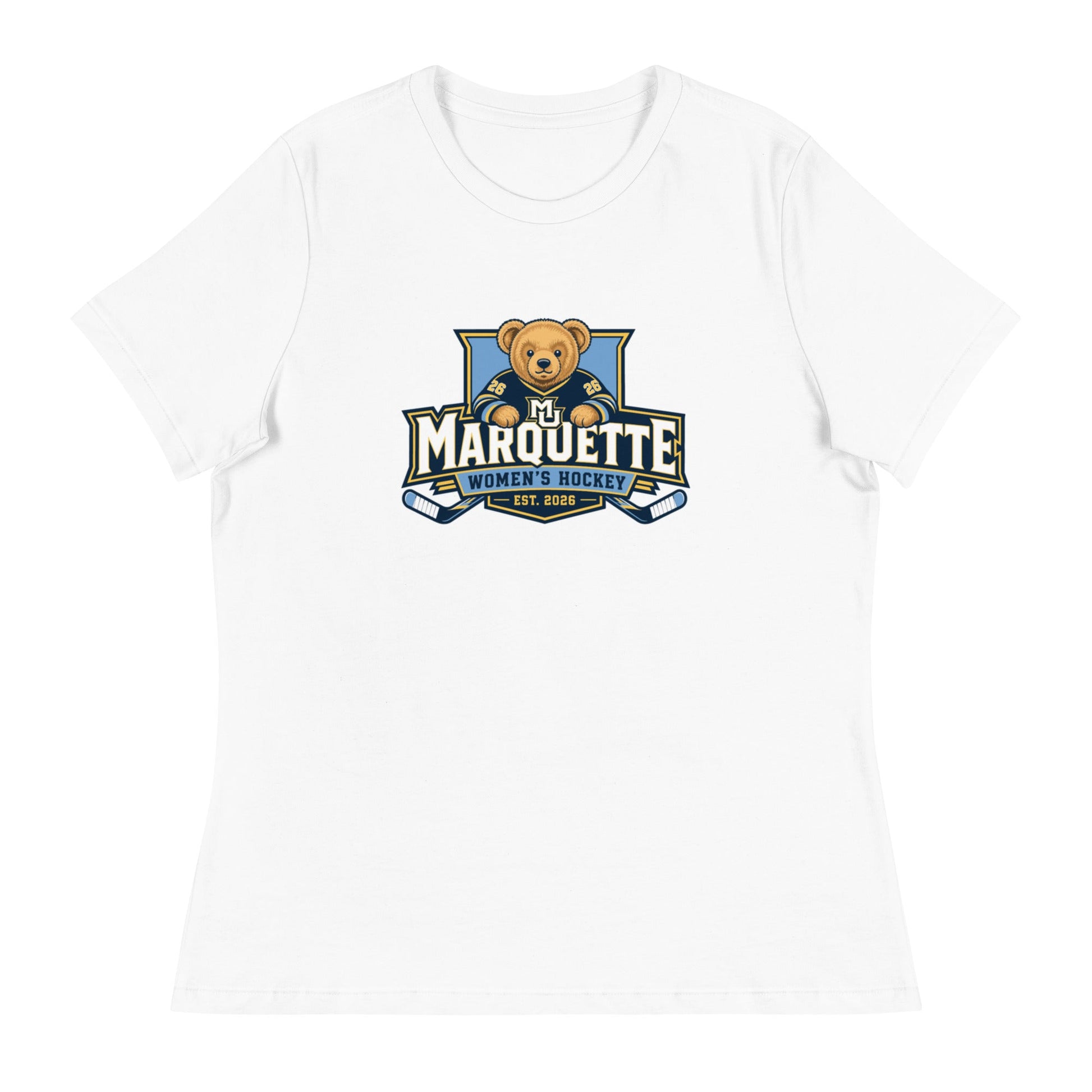 Performance | Women's Relaxed T Shirt | Marquette University Women's Hockey | Bear Athletics Logo