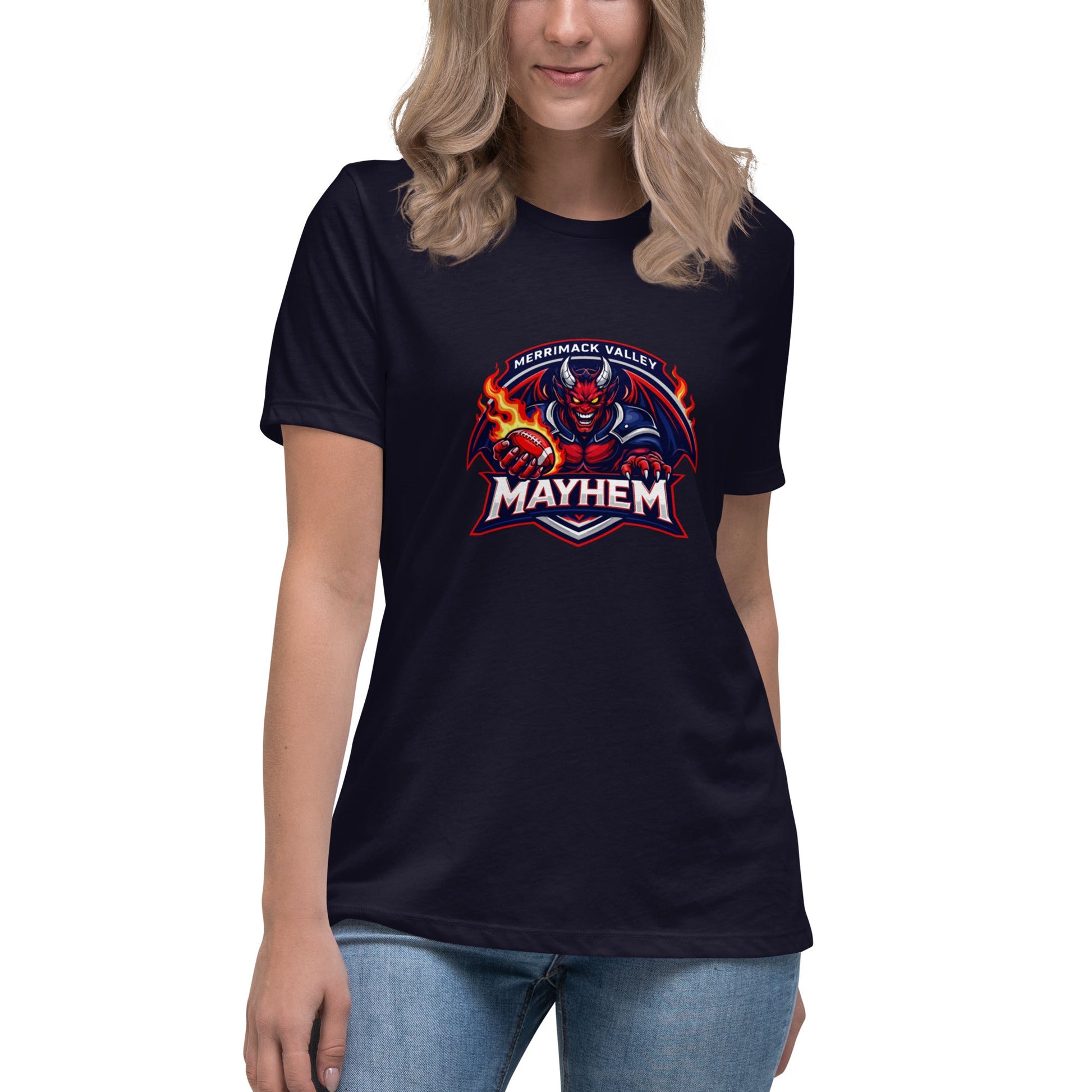 Performance | Women's Relaxed T Shirt | Merrimack Valley Mayhem | Overlord Crest Logo