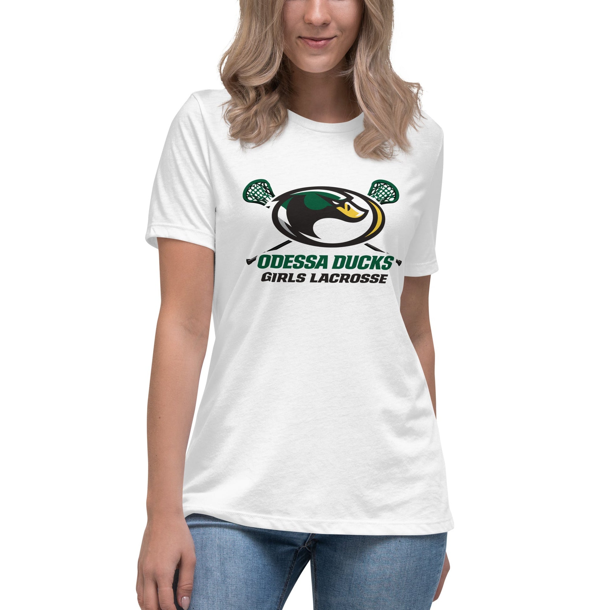 Performance | Women's Relaxed T Shirt | Odessa Girls Lacrosse | Duck Sticks Logo