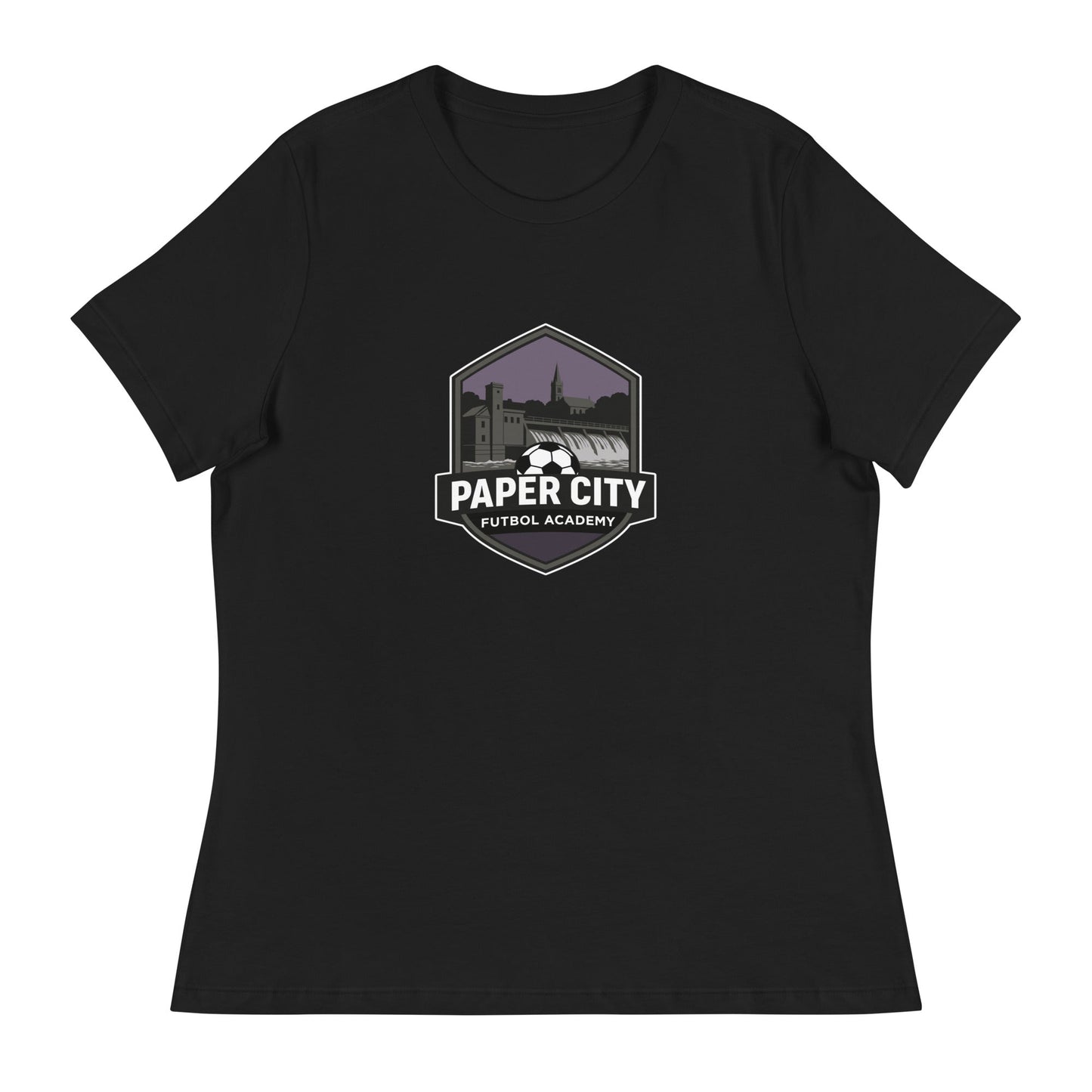 Performance | Women's Relaxed T Shirt | Paper City Futbol Academy | Vanguard Shield Logo