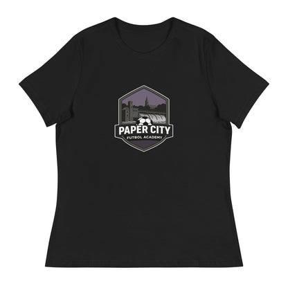 Performance | Women's Relaxed T Shirt | Paper City Futbol Academy | Vanguard Shield Logo