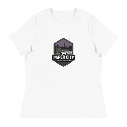 Performance | Women's Relaxed T Shirt | Paper City Futbol Academy | Vanguard Shield Logo