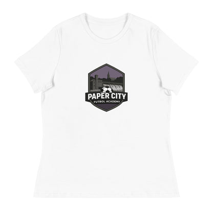 Performance | Women's Relaxed T Shirt | Paper City Futbol Academy | Vanguard Shield Logo