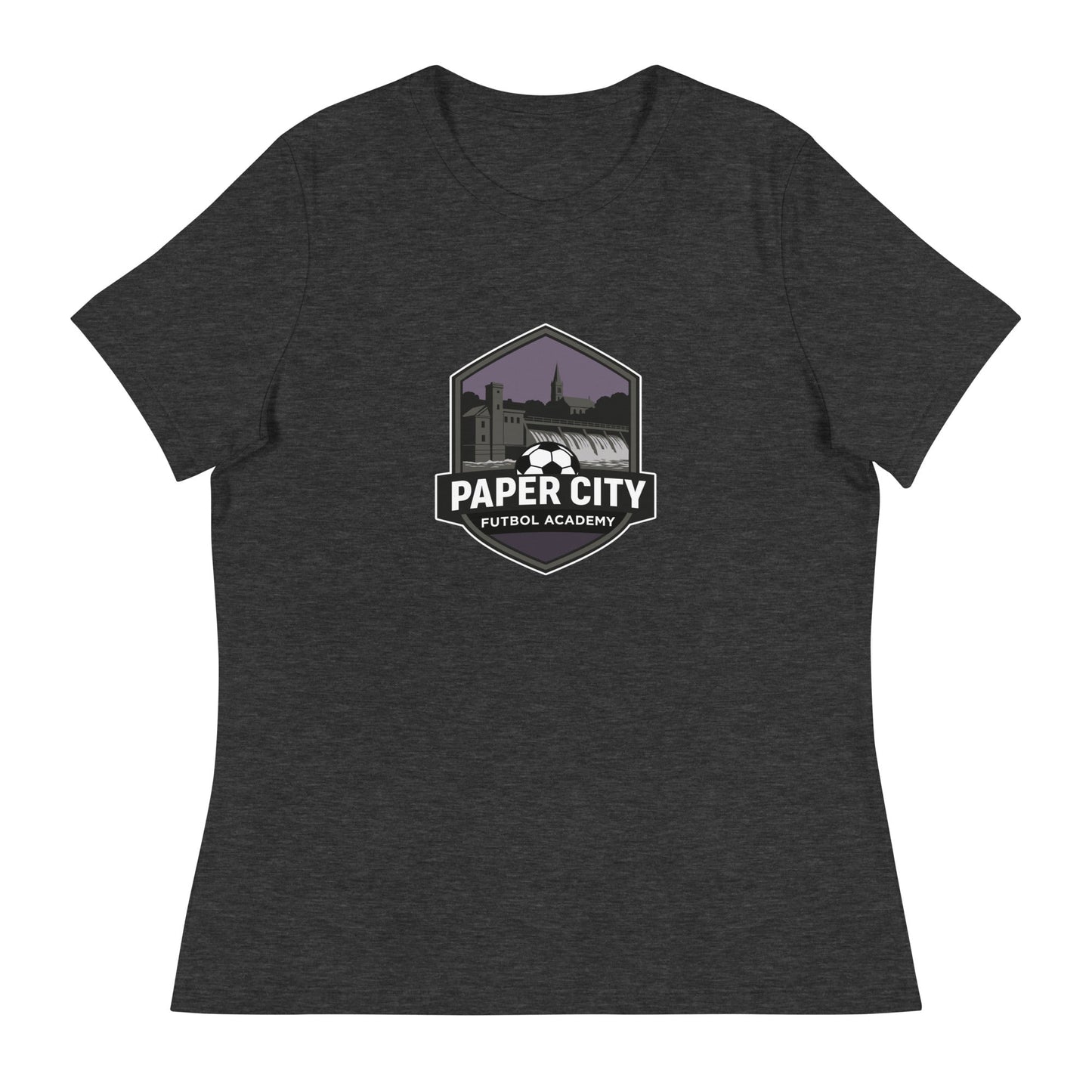 Performance | Women's Relaxed T Shirt | Paper City Futbol Academy | Vanguard Shield Logo