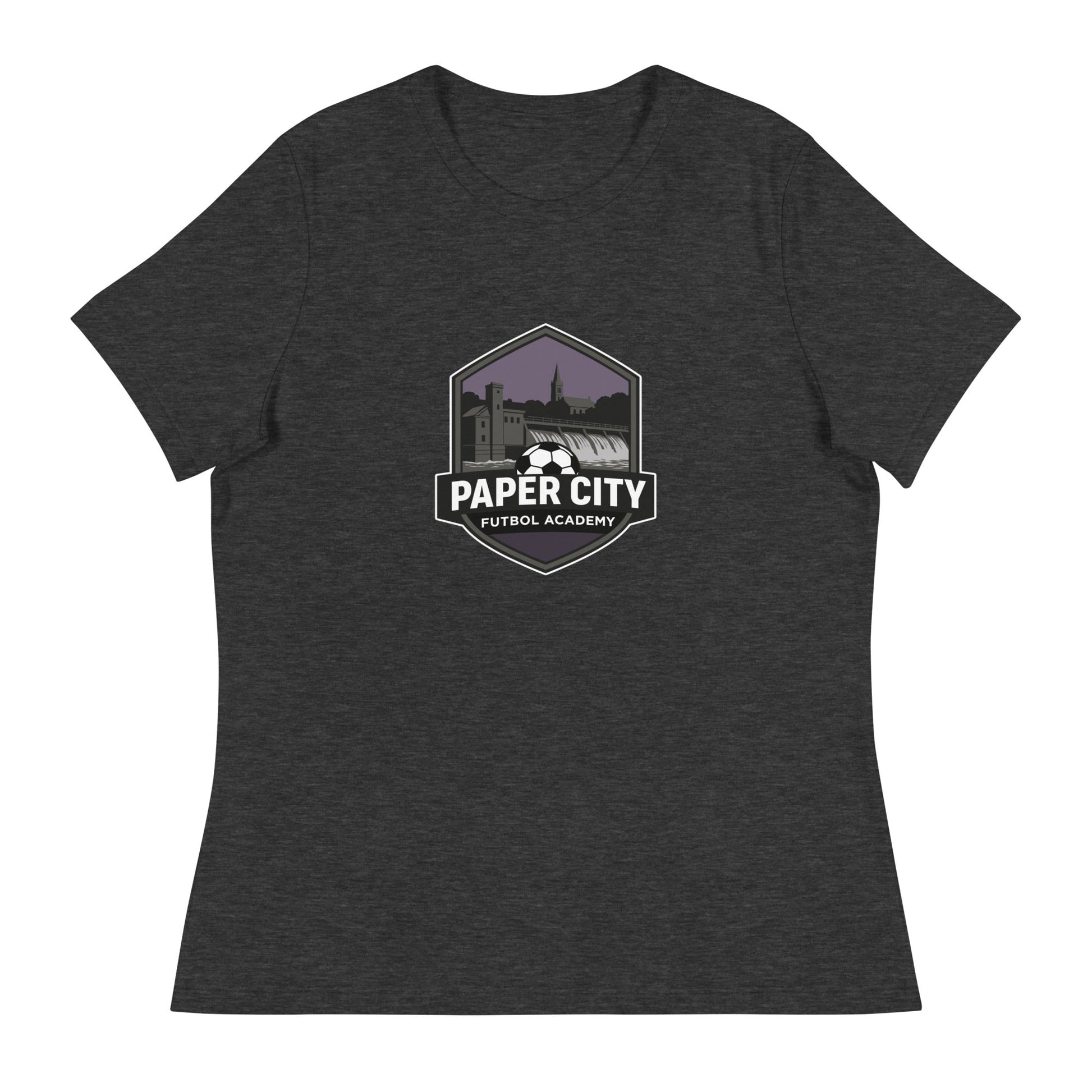 Performance | Women's Relaxed T Shirt | Paper City Futbol Academy | Vanguard Shield Logo