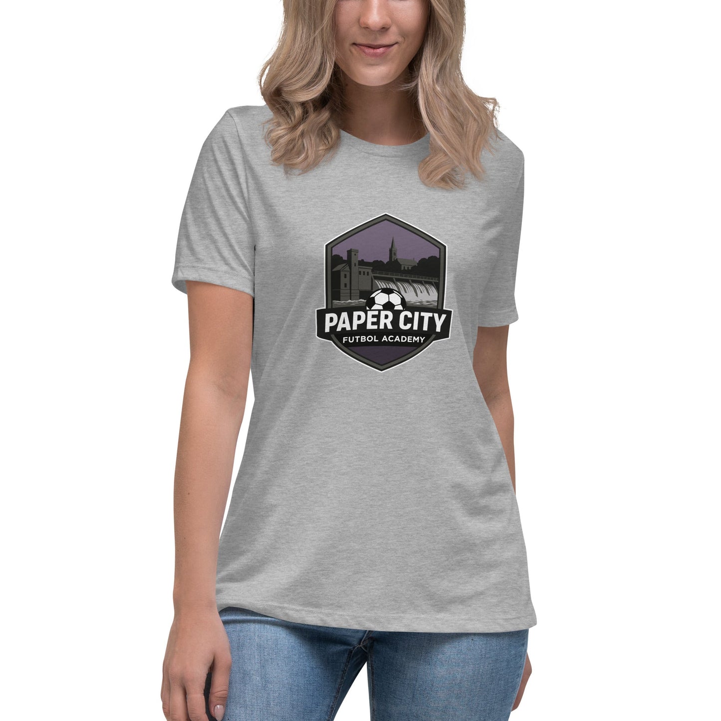 Performance | Women's Relaxed T Shirt | Paper City Futbol Academy | Vanguard Shield Logo