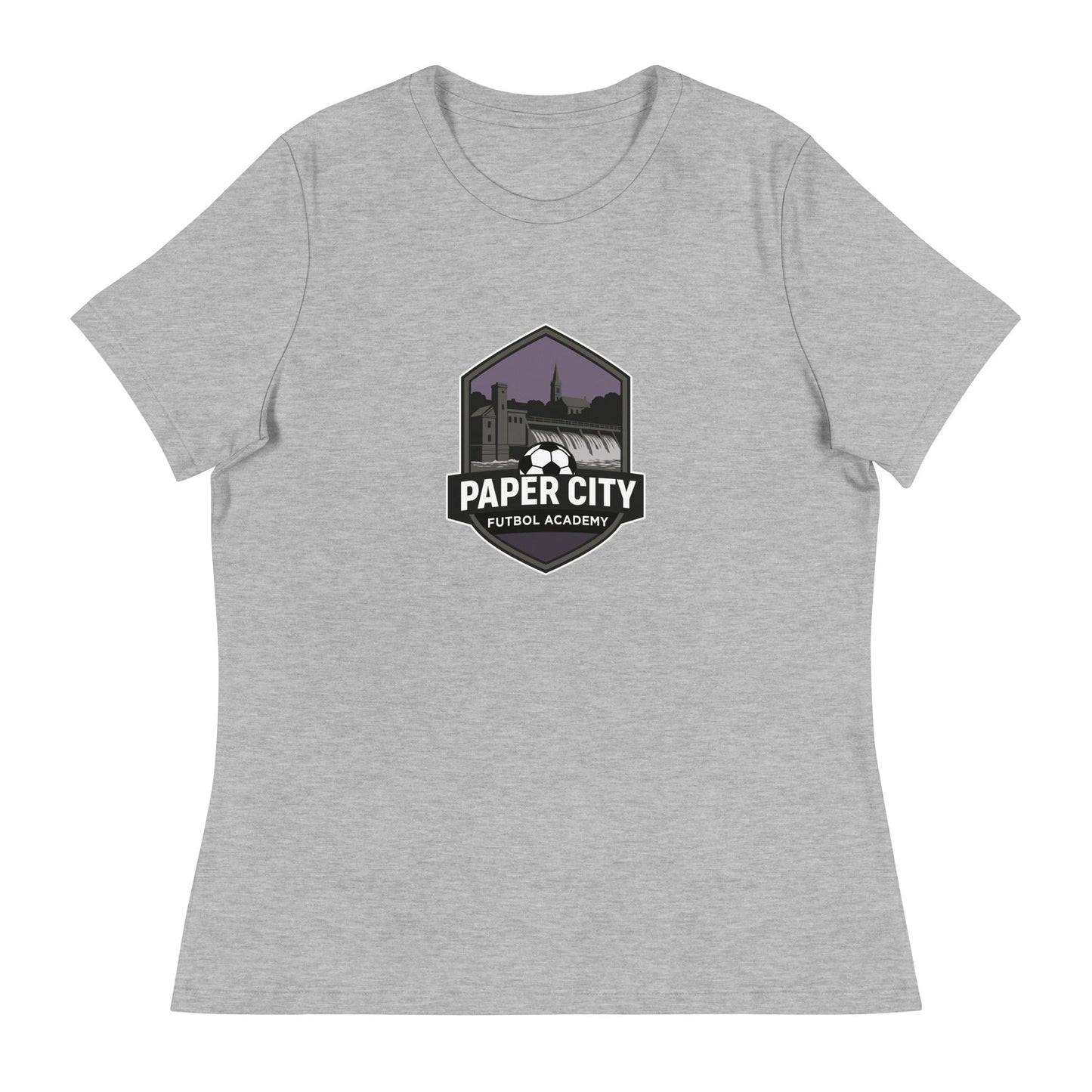 Performance | Women's Relaxed T Shirt | Paper City Futbol Academy | Vanguard Shield Logo