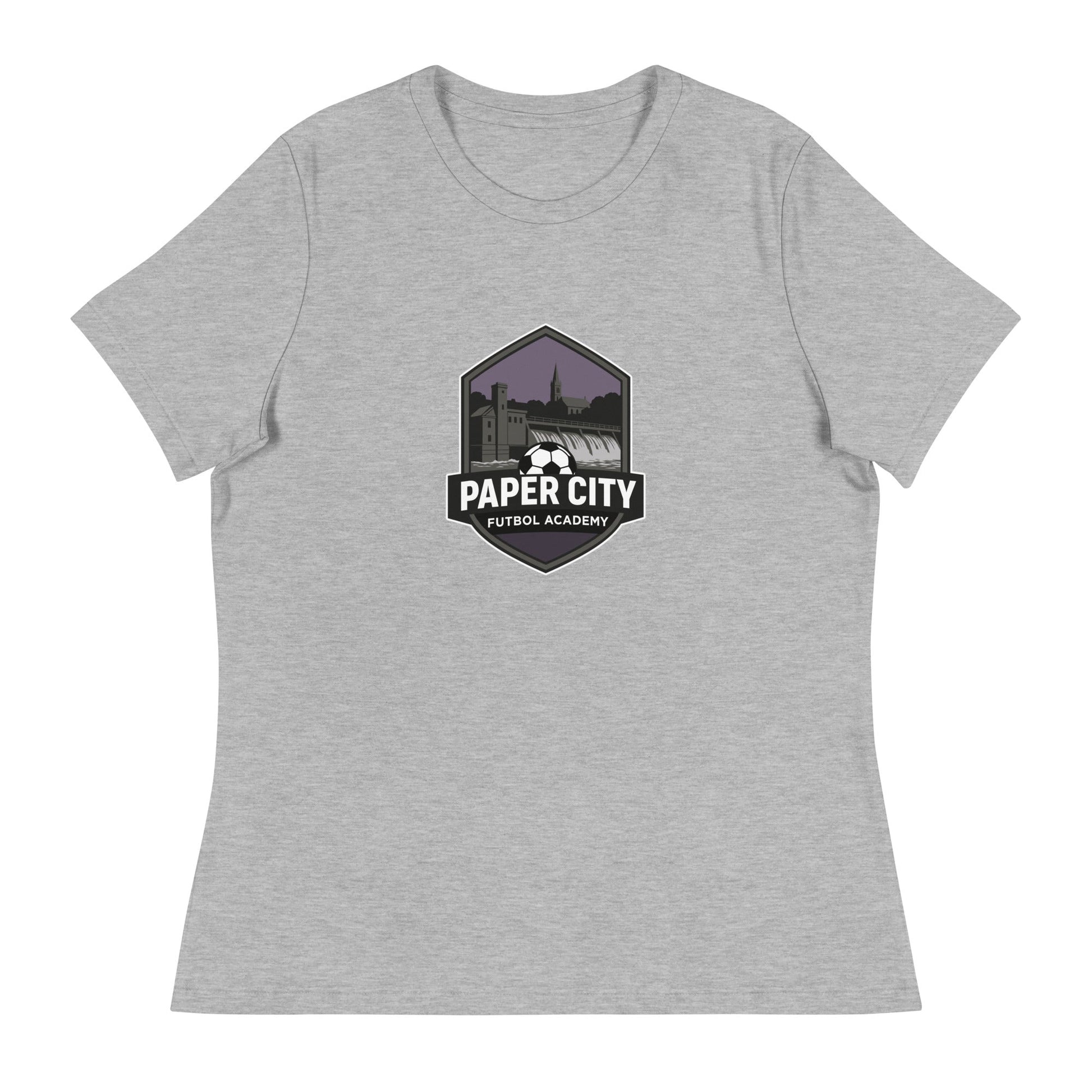 Performance | Women's Relaxed T Shirt | Paper City Futbol Academy | Vanguard Shield Logo