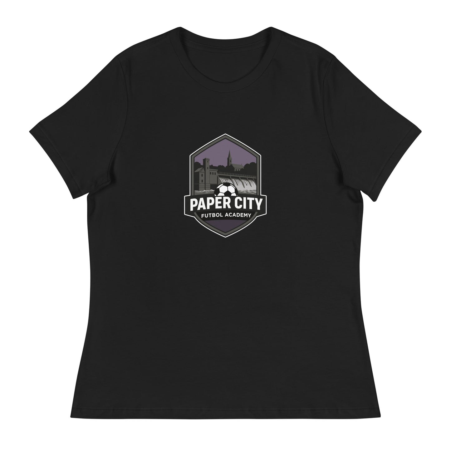 Performance | Women's Relaxed T Shirt | Paper City Futbol Academy | Vanguard Shield Logo