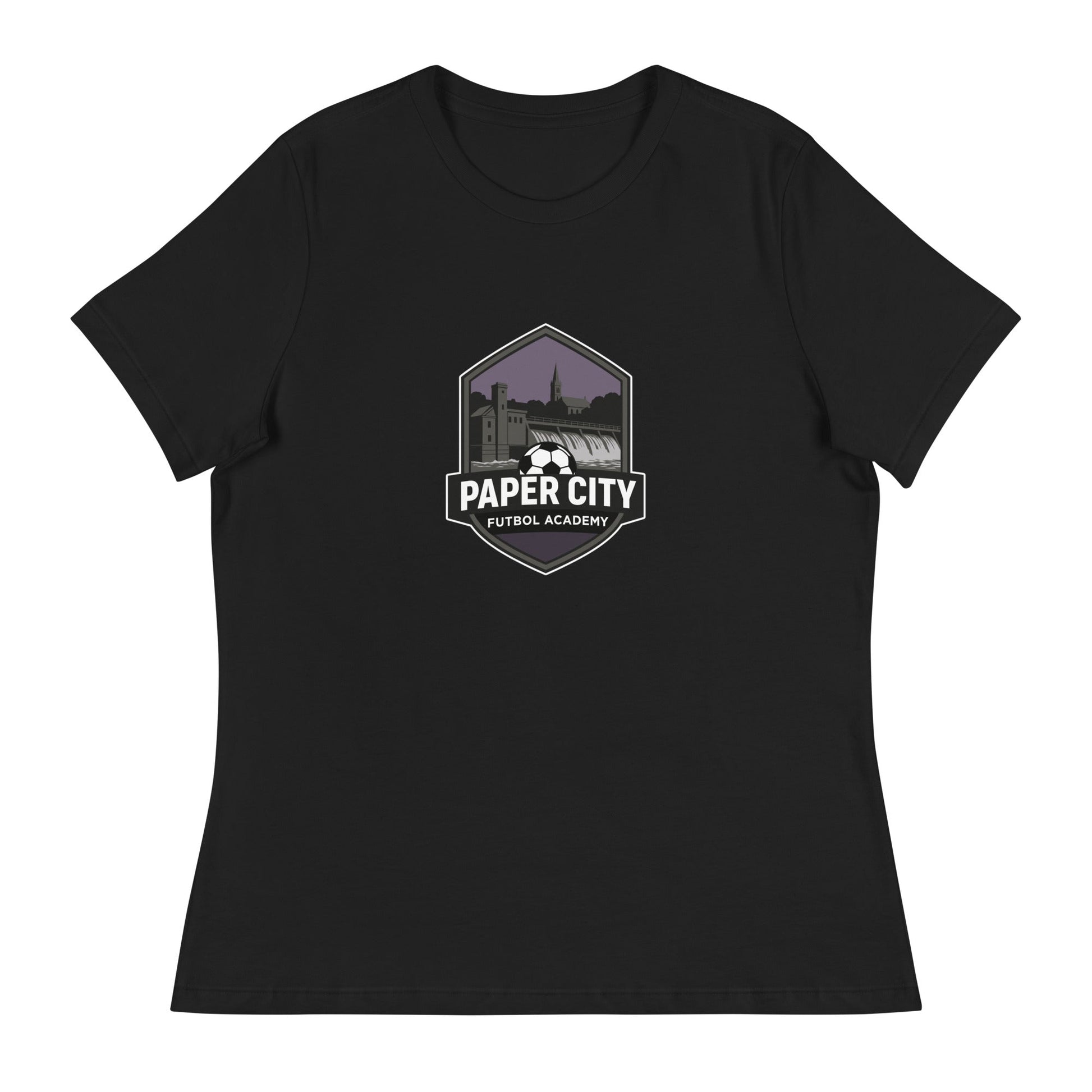 Performance | Women's Relaxed T Shirt | Paper City Futbol Academy | Vanguard Shield Logo