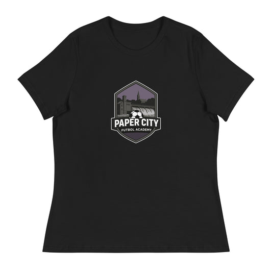 Performance | Women's Relaxed T Shirt | Paper City Futbol Academy | Vanguard Shield Logo
