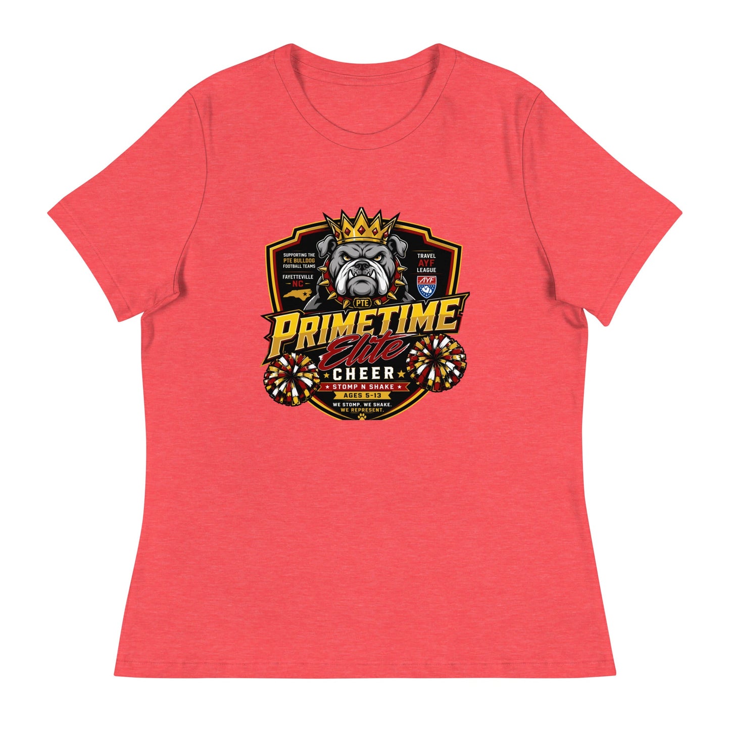 Performance | Women's Relaxed T Shirt | PTE Bulldog Cheer | Shield Logo