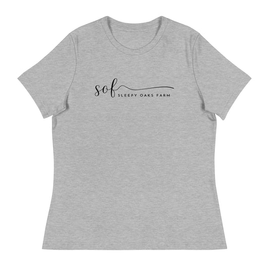 Performance | Women's Relaxed T Shirt | Sleepy Oaks Farm | Script Logo