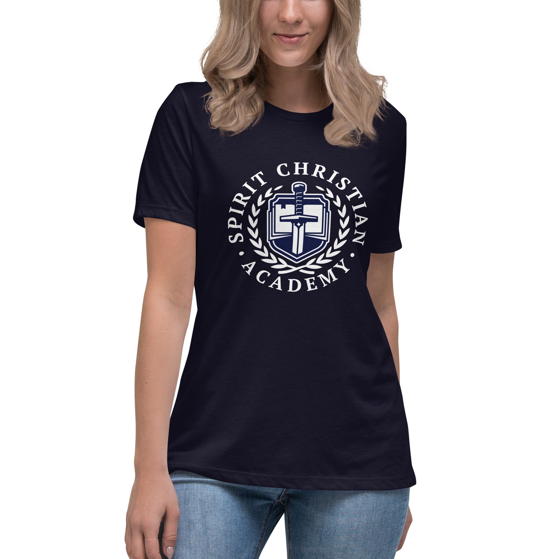 Performance | Women's Relaxed T Shirt | Spirit Christian Academy | White Script Logo