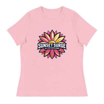 Performance | Women's Relaxed T Shirt | Sunset Surge All-Star Cheerleading | Bloom Surge Logo