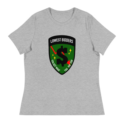 Performance | Women's Relaxed T Shirt | The Lowest Bidders | Emblem Logo