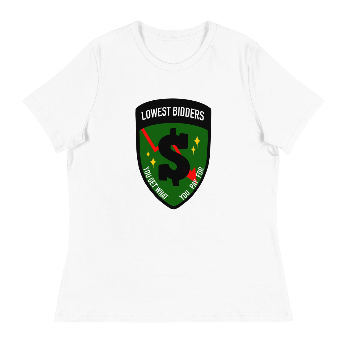 Performance | Women's Relaxed T Shirt | The Lowest Bidders | Emblem Logo