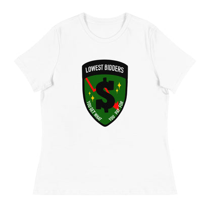 Performance | Women's Relaxed T Shirt | The Lowest Bidders | Emblem Logo