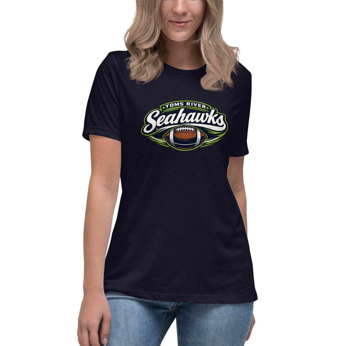 Performance | Women's Relaxed T Shirt | Toms River Seahawks | Football Emblem Logo