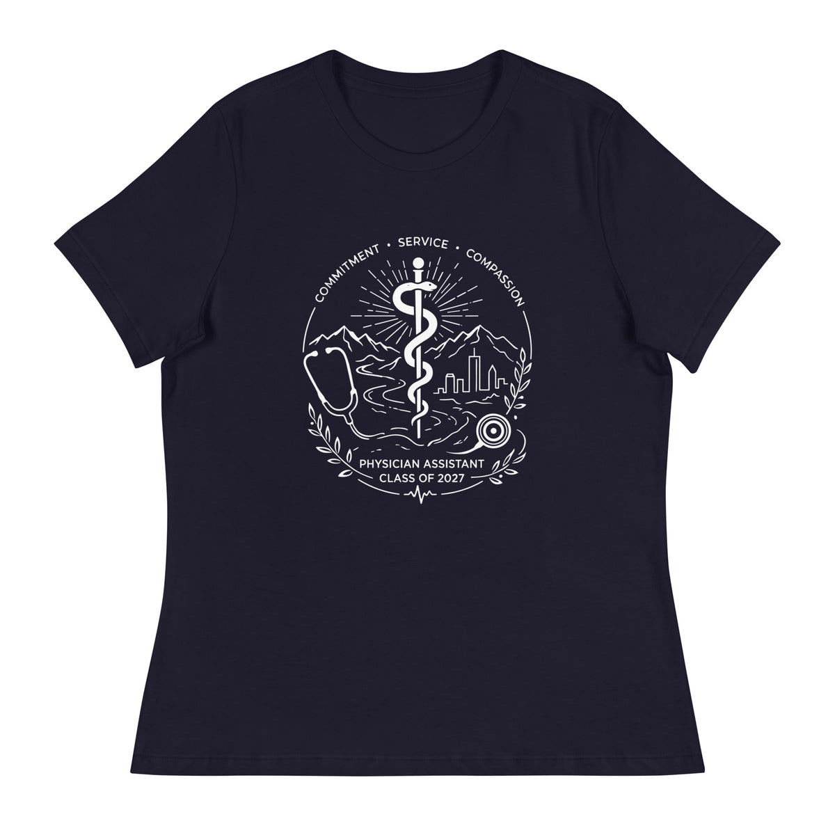 Performance | Women's Relaxed T Shirt | Trine PA program | Crest Logo