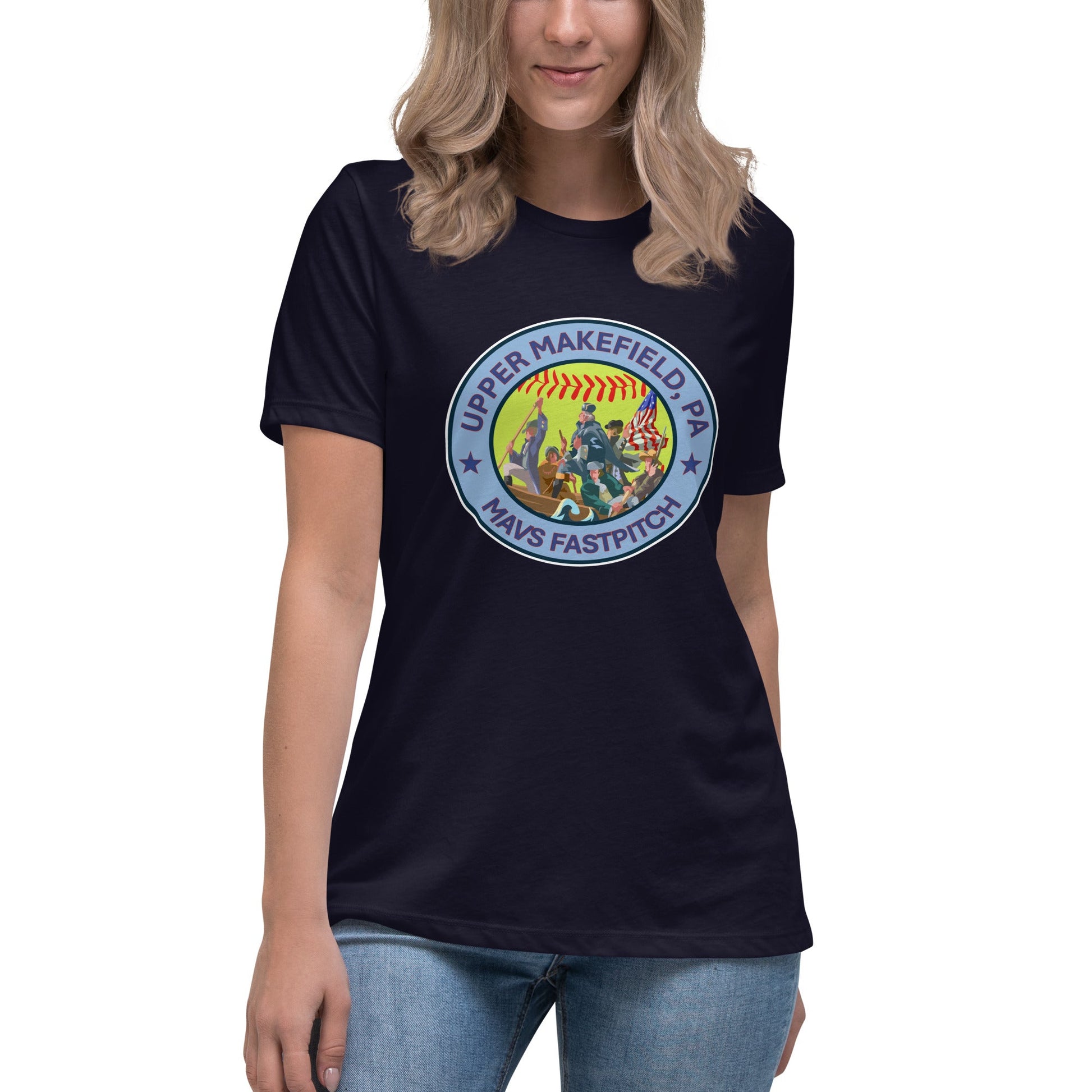 Performance | Women's Relaxed T Shirt | Upper Makefield Mavs Fastpitch | Crossing Badge Logo