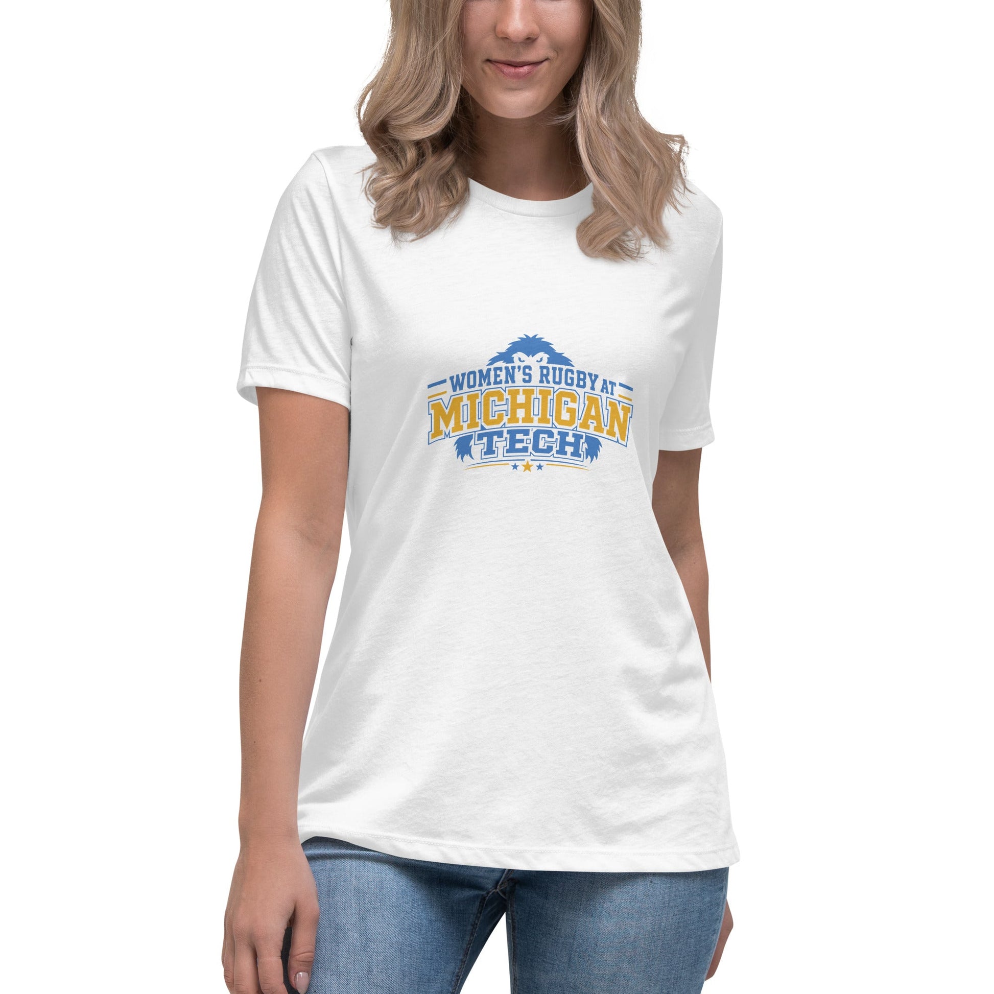 Performance | Women's Relaxed T Shirt | Women’s Rugby at Michigan Tech | Varsity Crest Logo