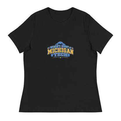 Performance | Women's Relaxed T Shirt | Women’s Rugby at Michigan Tech | Varsity Crest Logo