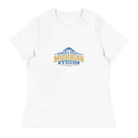 Performance | Women's Relaxed T Shirt | Women’s Rugby at Michigan Tech | Varsity Crest Logo
