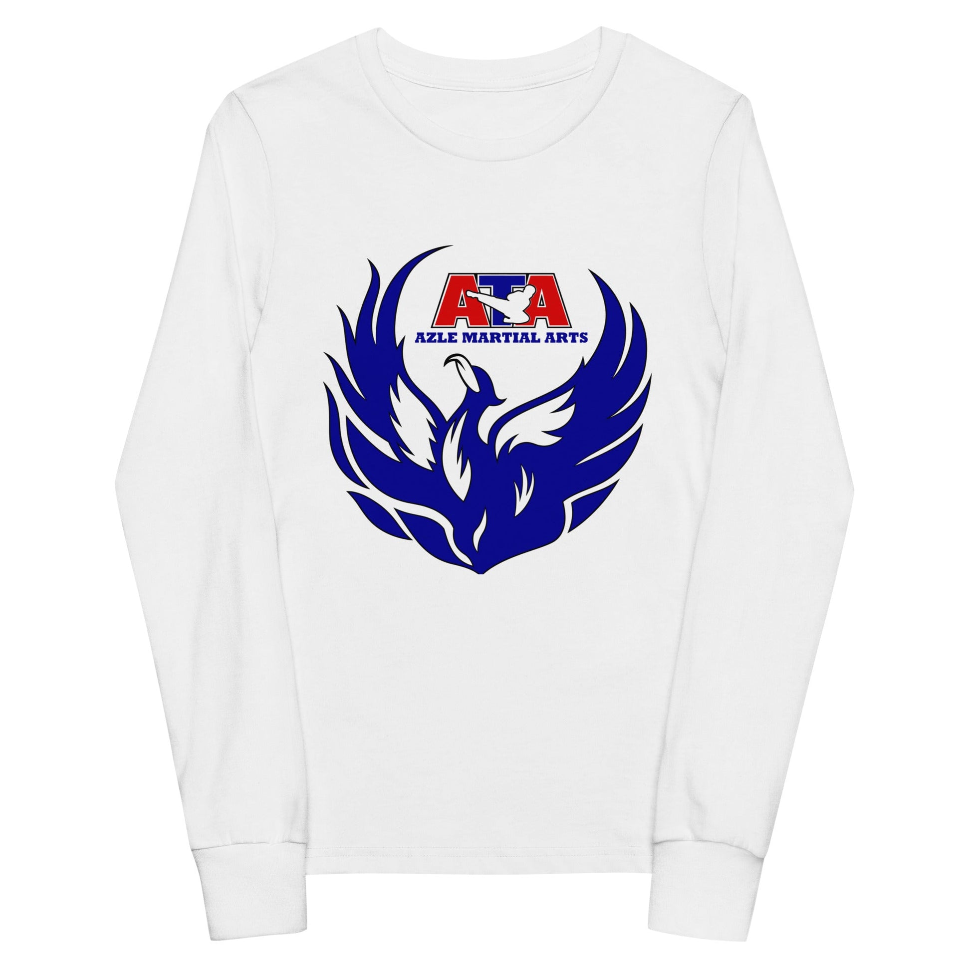 Performance | Youth Long Sleeve T-Shirt | Azle Martial Arts | Blue Fire Crest Logo