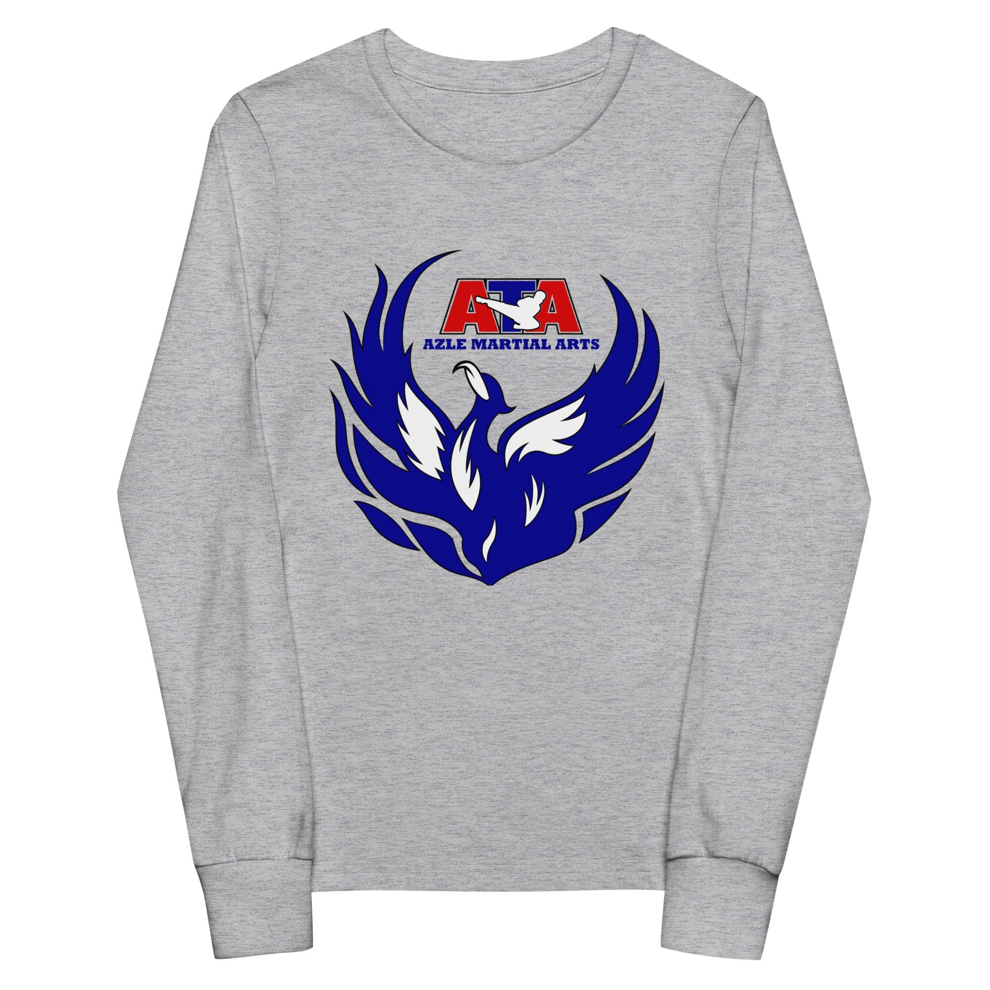 Performance | Youth Long Sleeve T-Shirt | Azle Martial Arts | Blue Fire Crest Logo