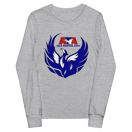 Performance | Youth Long Sleeve T-Shirt | Azle Martial Arts | Blue Fire Crest Logo