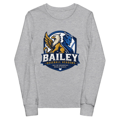 Performance | Youth Long Sleeve T-Shirt | Bailey Baseball Academy | Shield Logo