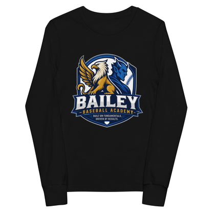 Performance | Youth Long Sleeve T-Shirt | Bailey Baseball Academy | Shield Logo