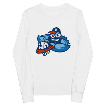 Performance | Youth Long Sleeve T-Shirt | Bellport BlueClaws | Mascot Logo
